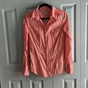 0039 Italy Womens Orange Button Up Collared Shirt Medium Cotton